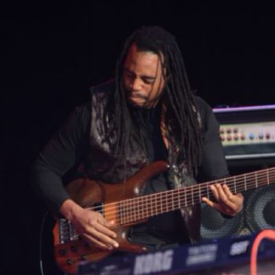 Tommy Gooding playing bass for a band.